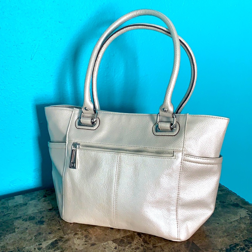 Tignanello metallic white shoulder purse